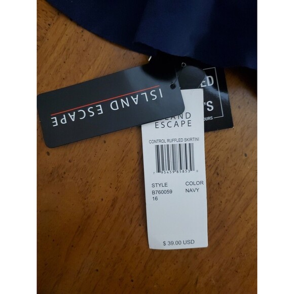 Island Escape Skirtini Navy Blue Ruffled Skirted Tummy Bikini Bottom Size 16 NWT - Picture 3 of 5